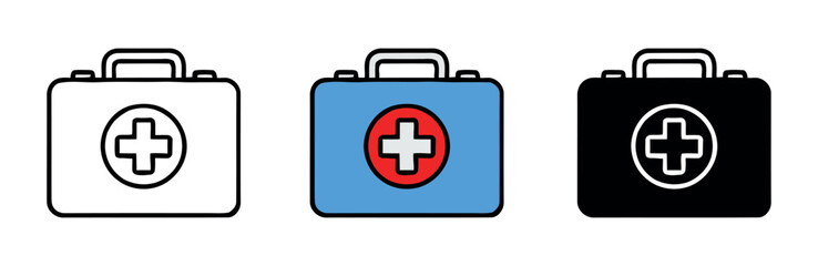 Obraz premium First Aid Kit Icon Set for Emergency Preparedness and Medical Supplies