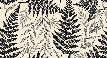 Black and white fern leaves seamless pattern vector © Ali