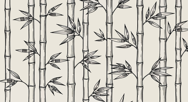 Hand drawn bamboo forest seamless pattern vector