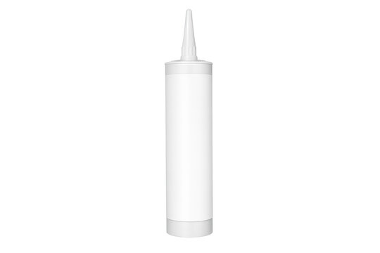 White silicone caulk sealant tube on transparent background