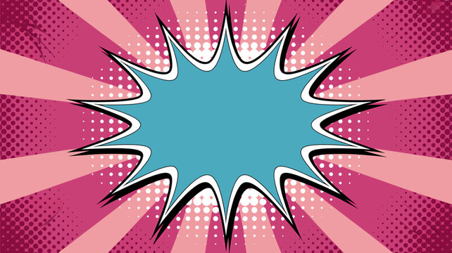 Vibrant comic book style explosion burst with pink rays and blue center graphic element