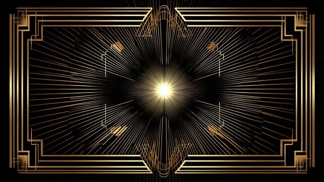 Intricate Art Deco Sunburst Pattern, Golden Radiating Lines, Geometric Decorative Design, Vintage Illustration, Elegant Background.