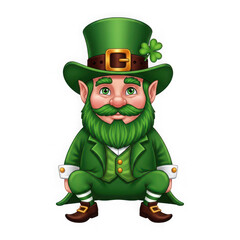 A cartoon leprechaun in a green suit and hat isolated on transparent background, PNG
