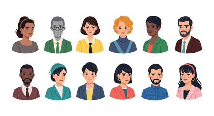 A collection of diverse vector avatar illustrations showcasing people of various ages, genders, and ethnicities