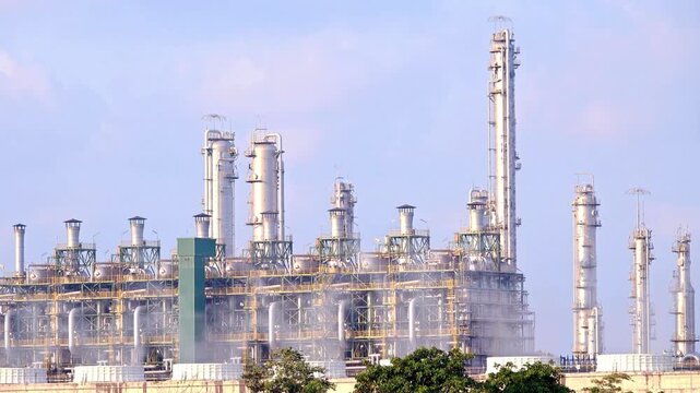 Aerial Shot of an industrial refinery, Petrochemical and oil refinery Plant 