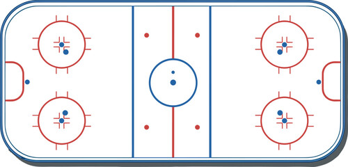 Ice Hockey Rink Diagram Vector Illustration with Playing Field Markings, Goals, and Lines for Sports Graphics, Training Materials, and Game Analysis