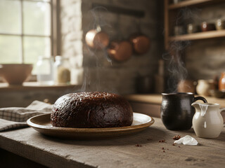 Traditional Scottish Tea Table with Clootie Dumpling and Cream