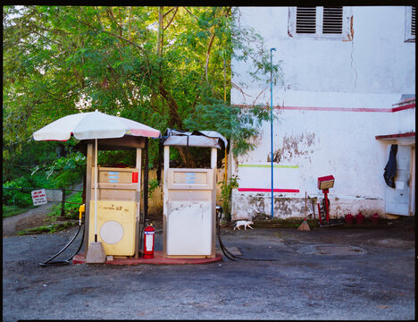 Old Gas Station With Vintage Pumps in Sri Lanka