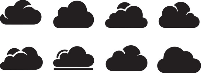 Collection of eight black cloud silhouettes