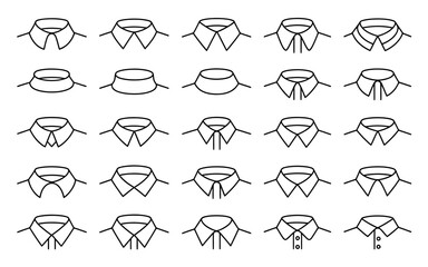 Fototapeta premium Collection of various shirt collar styles and designs in black line art