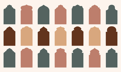 Set of Moroccan Arch and Islamic Window Shapes in Earthy Terracotta and Sage Tones