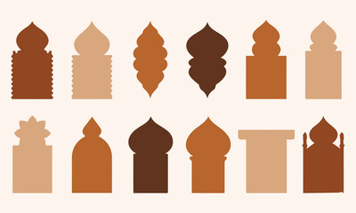 Set of Moroccan Arch and Islamic Window Shapes in Earthy Terracotta and Sage Tones