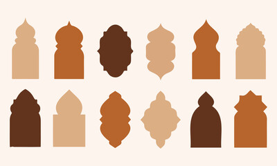 Set of Moroccan Arch and Islamic Window Shapes in Earthy Terracotta and Sage Tones