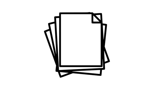 Documents stack icon with outlined papers and folded corner, simple monochrome vector