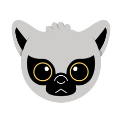 Cute Lemur Face Avatar with Big Eyes and Grey Fur Illustration