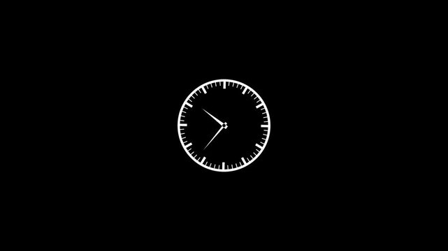 spinning clock animation. time lapse of clock icon. Clock Time Lapse Black clock icon with moving arrows in 24 hour loop. Stopwatch animation. Alpha channel.4k video animation.