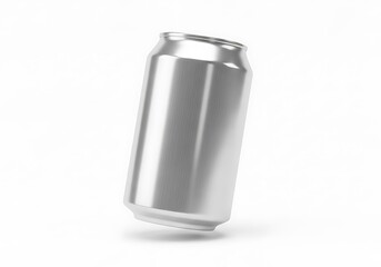 Shiny silver soda can on white background for beverage branding