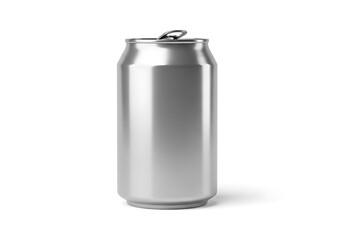 Silver soda can with open tab on white background
