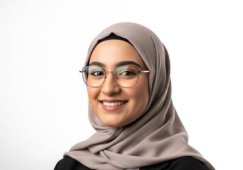 Smiling young woman wearing glasses and hijab looking confident