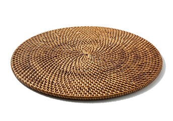 Woven rattan placemat on white background for dining table setting