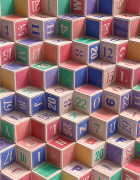 Stack of Old Alphabet Blocks Background
