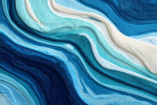 Abstract blue wave texture, reminiscent of water, with varying shades and a sandy layer