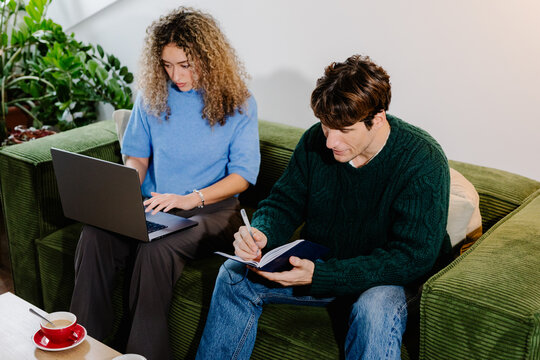 Couple of freelancers starting their work-from-home tasks