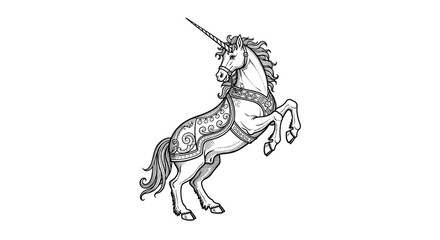Fototapeta premium ornate black and white unicorn standing on hind legs