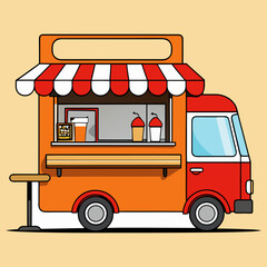 Street Food Truck Cartoon Illustration &ndash; Mobile Fast Food Van