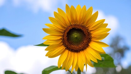 Obraz premium Sunflower Blooming in Bright Sunshine Day.