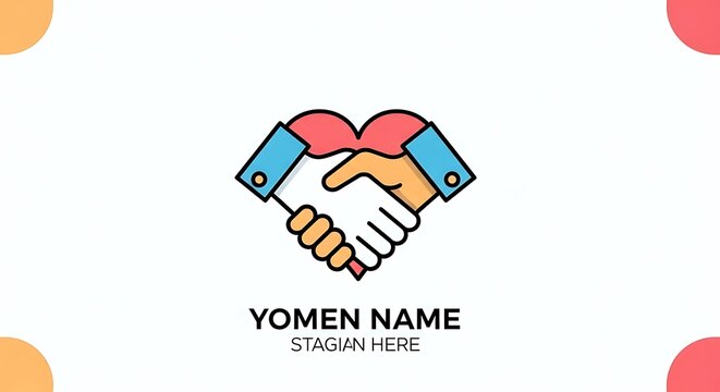 A handshake forming a heart shape with a logo and text on a white background