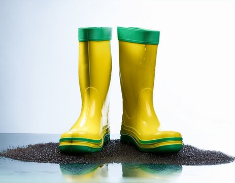 yellow and green rain boot