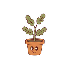 Obraz premium Cute groovy plant character in flower pot.
