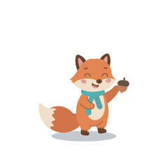 Fototapeta premium Cute cartoon fox holding an acorn