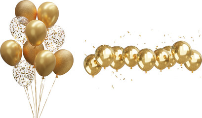 Bouquet, bunch of realistic transparent, golden balloons and gold ribbons, serpentine, confetti for card, party design, flyer, poster balloon balloon gold gift anniversary happy ribbon celebrate  © Pngs Mart