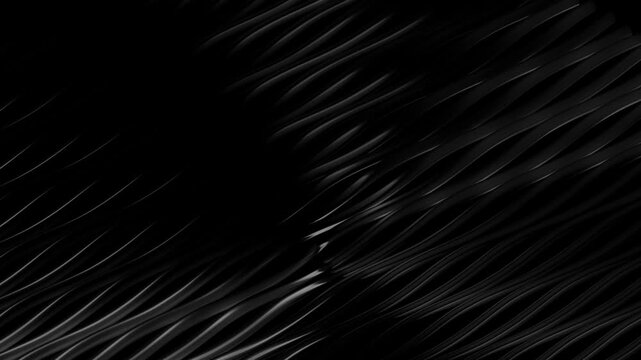 Close up of dark flowing wave texture with glossy black lines and soft highlights forming a sleek abstract background with depth and motion for modern visual concepts