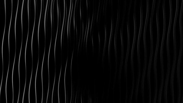 Minimal abstract background featuring thin glossy vertical wavy lines on deep black surface creating elegant modern texture with subtle reflections and depth