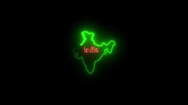 Neon India Map Outline with Glowing Green Border and Red Text neon sign country outline