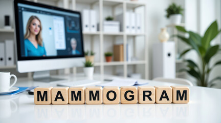 Mammogram breast cancer screening procedure for early detection and radiology medical checkup to assess female health during clinical examination and hospital diagnostic imaging appointment