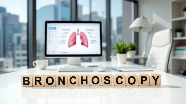 Bronchoscopy lung examination and airway diagnostic procedure in pulmonology to check breathing problems, detect infection tumors or bleeding, plan biopsy and guide respiratory treatment