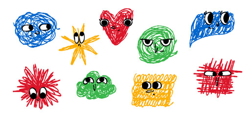 Abstract Emotional Tangle Characters Set For Mental Health Awareness And Mood Tracking