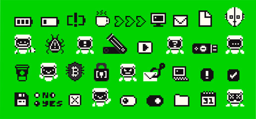 Retro Pixel Art Computer Icons Set with 90s Desktop Aesthetic