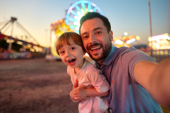 Happy Father and Son Selfie at the Fair