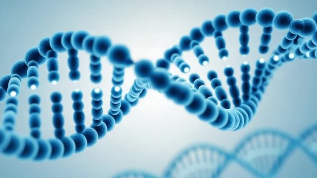 Blue dna double helix model with spherical beads on gradient background