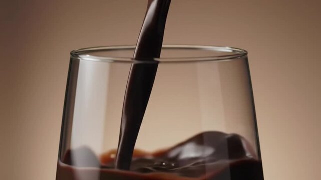 Pouring condensed chocolate milk into clear glass 4k footage