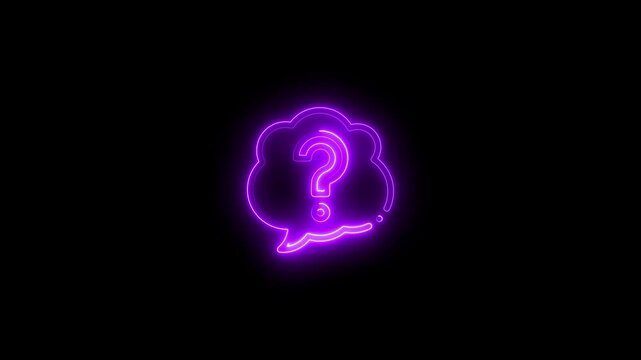 Neon purple question mark in speech bubble on black background inquiry confusion neon sign communication symbol