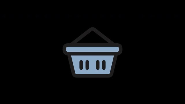 2D Animation of Retail Basket for Online Shop, Transparent Background. Flat Line Art Shopping Basket Animation with Soft Blue Fill
