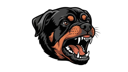 Aggressive Rottweiler Dog Head Portrait, Fierce Expression, Bared Teeth, Rottweiler Breed