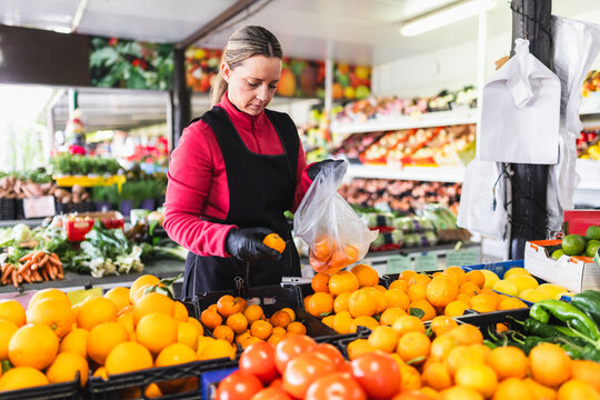 Worker Packing Citrus in Local Shop