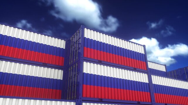 International Trade Concept With Russian Flag Cargo Containers